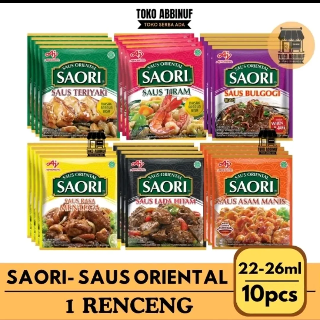 10 PCS - SAORI SAUS ORIENTAL 1 RENCENG - SAORI SAUS TIRAM, SAUS TERIYAKI, SAUS LADA HITAM, SAUS ASAM MANIS, SAUS MENTEGA , SAUS BULGOGI