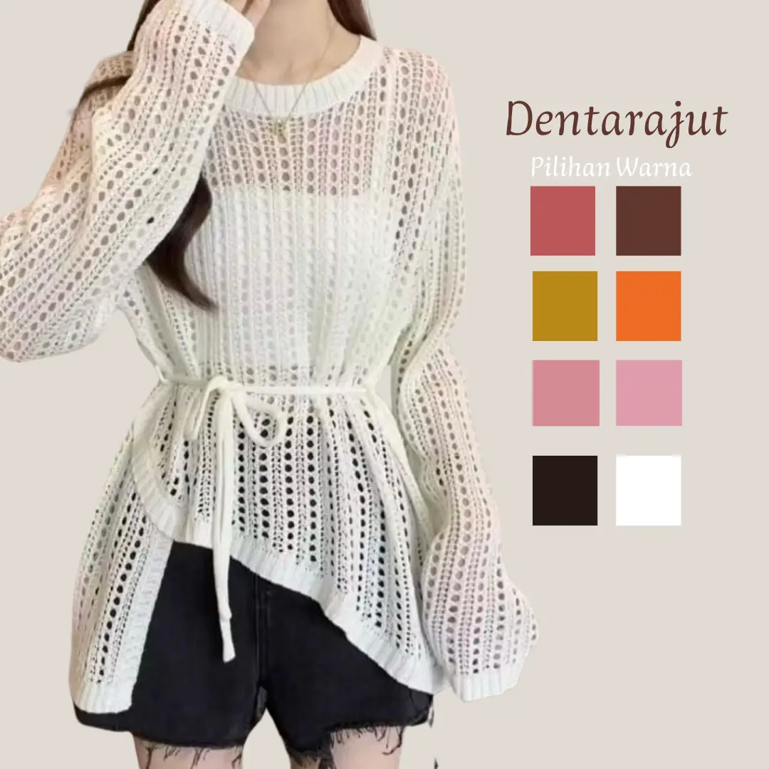 Azura Sweater Rajut Atasan Blouse Rajut Jaring Tali Wanita Premium Knit