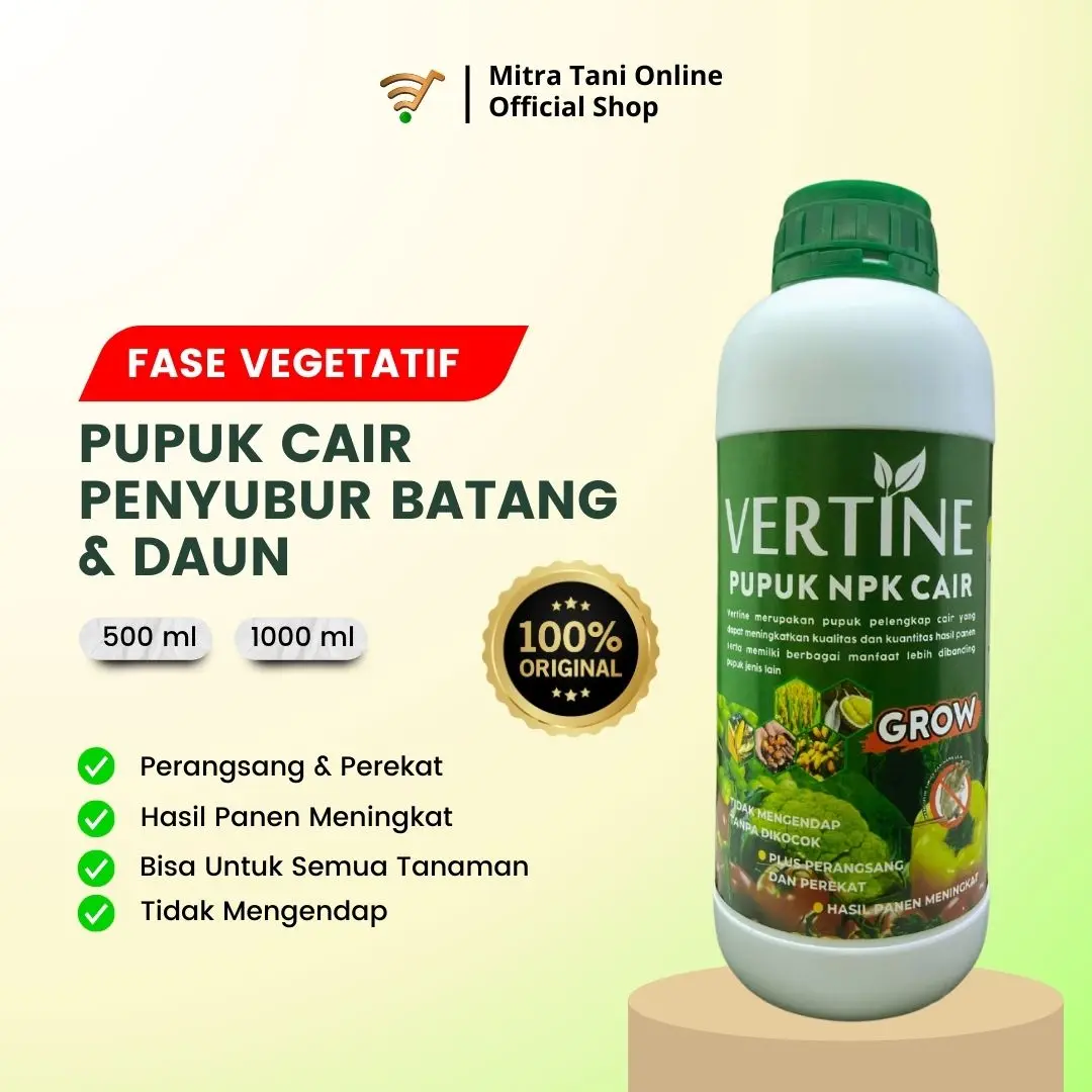 VERTINE GROW 500 ml- Pupuk NPK Cair Menyuburkan Akar, Batang dan Daun, Melebatkan Fase Pertumbuhan Tanaman Besi