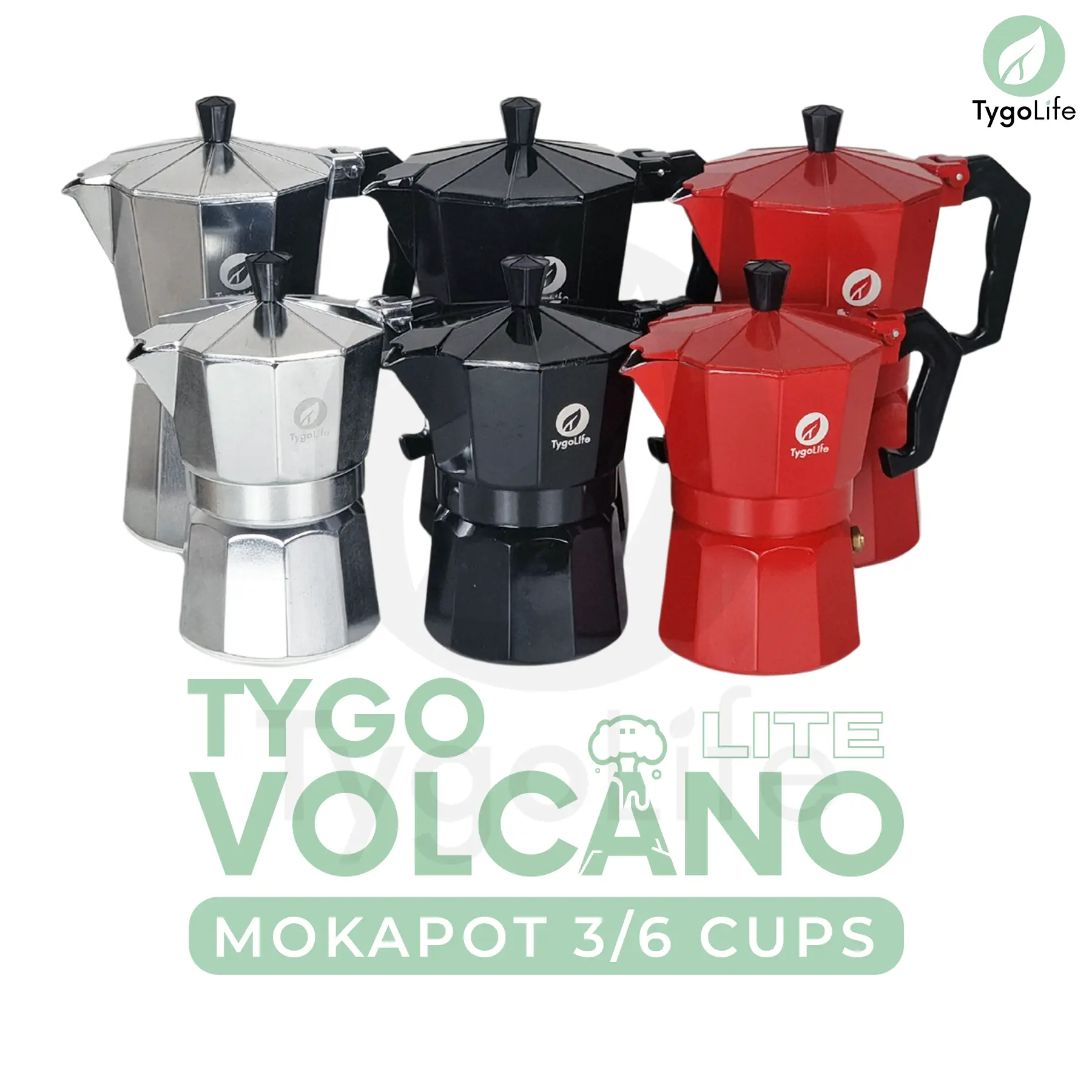 TYGO VOLCANO LITE MOKA POT 3 / 6 CUPS COFFEE ESPRESSO MAKER 150ML 300ML ALUMINIUM