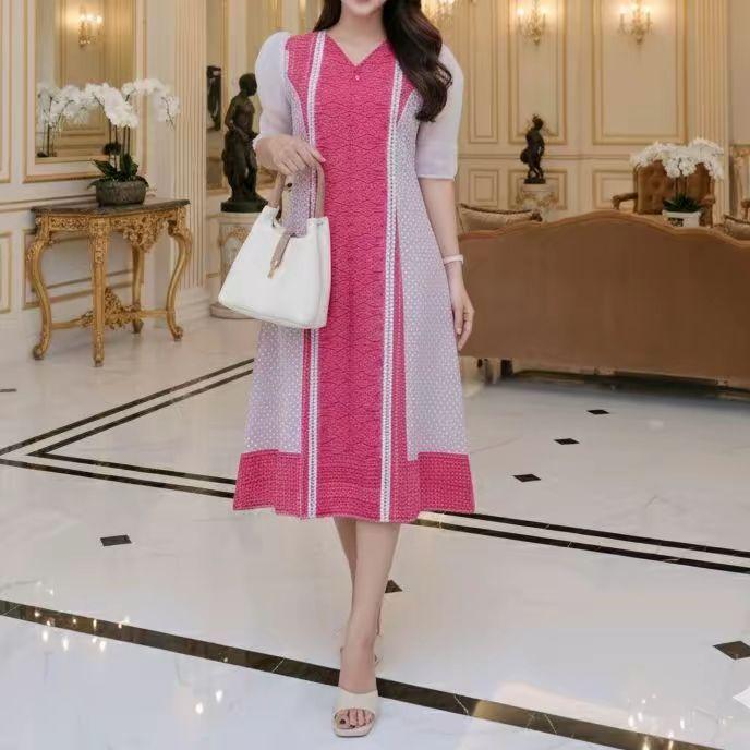 dress wanita bahan katun tebal motif etnik mewah