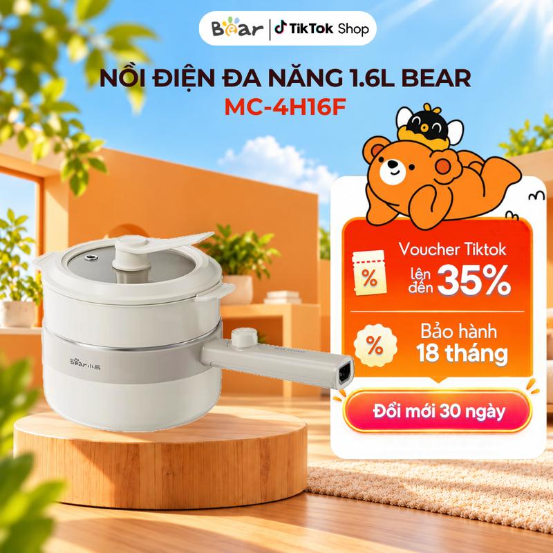 Nồi Điện Đa Năng 1.6L Bear MC-4H16F (DRG-F16Q2), Công Suất 800W, Chiên Nướng Nấu Xào Đa Năng, Bảo Hành 18 Tháng,