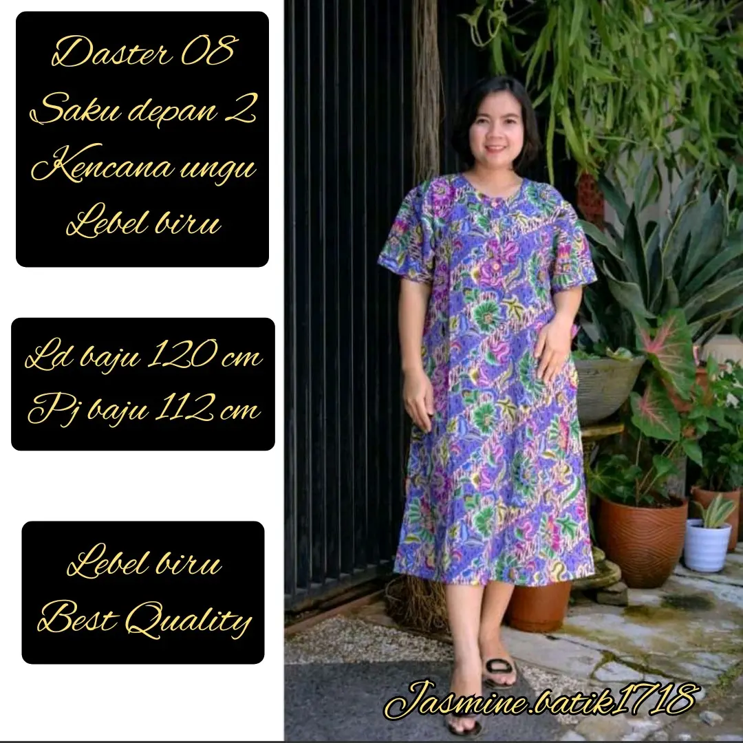 Daster 08 saku depan 2 Ld 120cm//batik kencana ungu lebel biru
