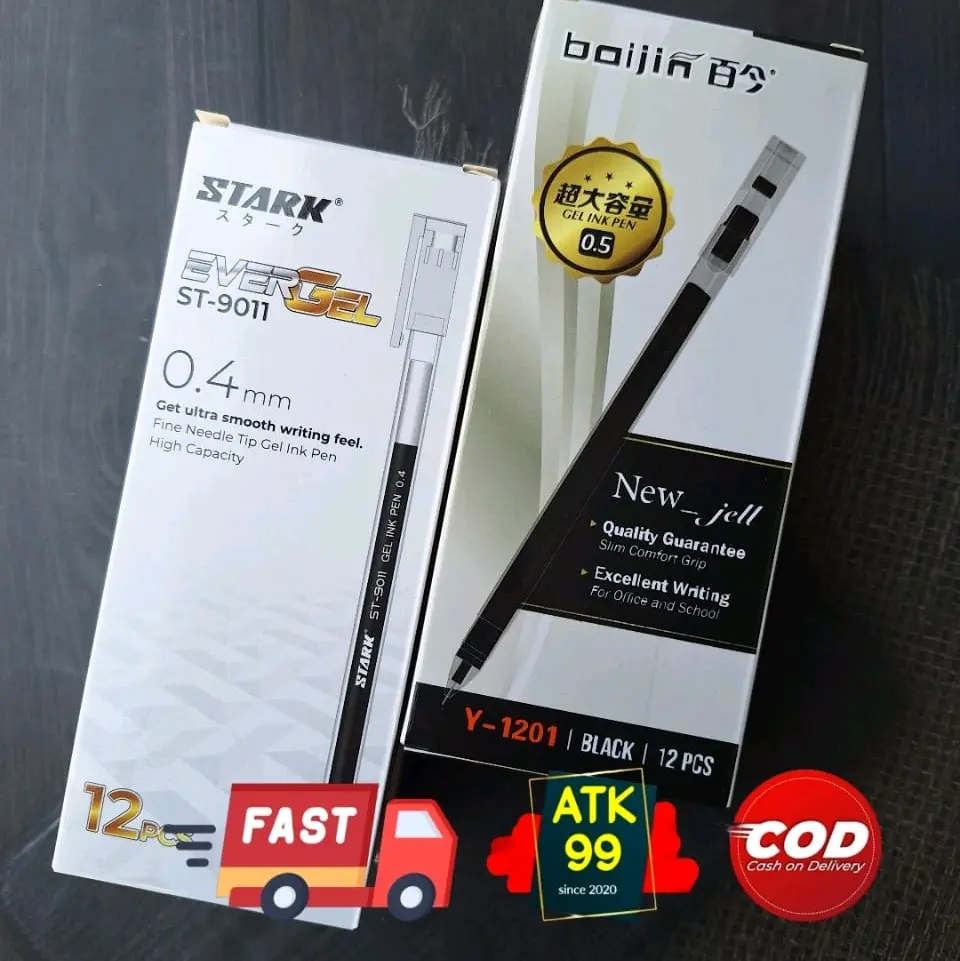 Pulpen Gel Isi 1 Lusin/Pulpen Basah/Pulpen Gel Hitam/Pena/Gel Ink Pen Tinta Atk/EVER Gel/Pulpen STARK