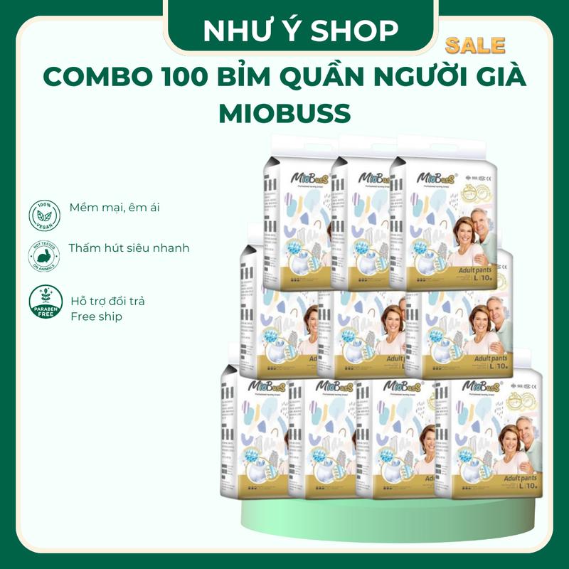 Bỉm quần Combo 10 bịch mỗi bịch 10 miếng 100 miếng bỉm quần người già Miobuss đủ size M L XL