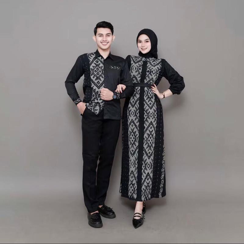 COUPLE KEMEJA DAN DRESS TENUN ETNIK BELVIA - Sarimbit Keluarga Etnik Tenun tebal halus dan nyaman - Setelan Simple Kondangan - baju anak baju Pasangan Gamis Kemeja Atasan 2