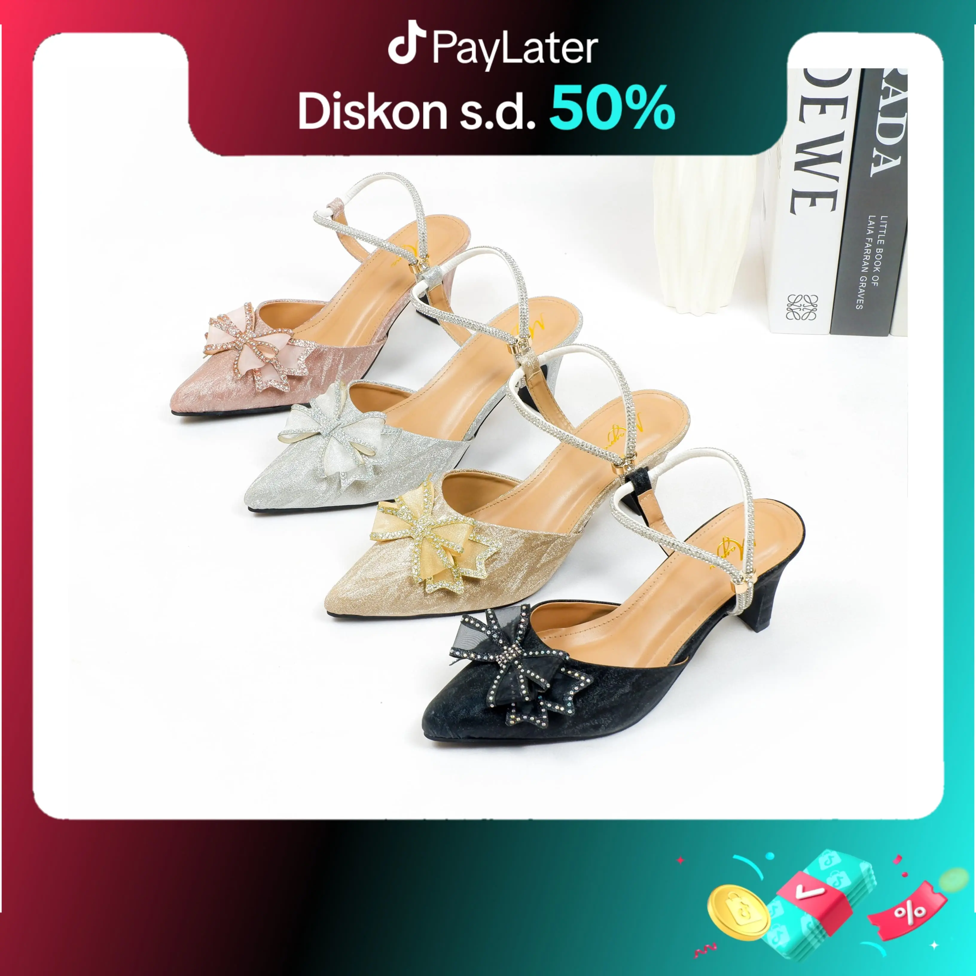 Mayra - Humaira sepatu  pesta wanita 5cm pita kupu kupu sandal Shoes Sendal