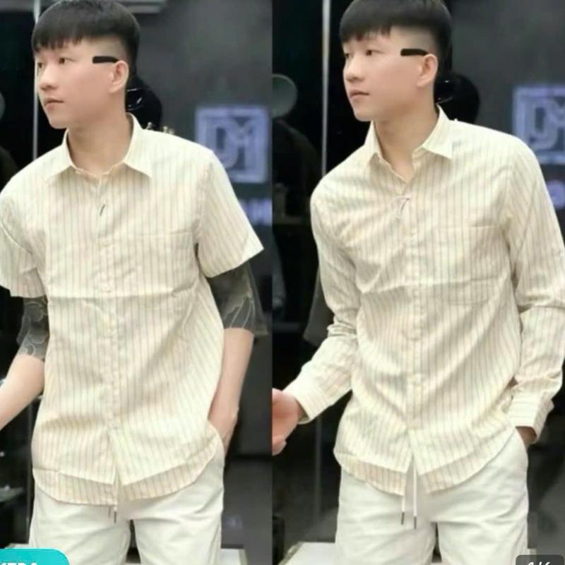 Áo Sơ Mi Nam Tay Ngắn kẻ chỉ sọc chất Dày Dặn Form Đứng Boy Phố ST MEN STORE Menswear Shirt Cổ Tròn ...không.4 navy blue ... hàn quốcm Jean