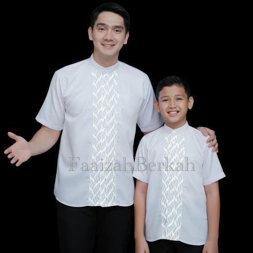 Baju Koko Couple Ayah Anak Laki Laki Kombinasi Embos Lengan Pendek Terbaru 2026 Mahogany
