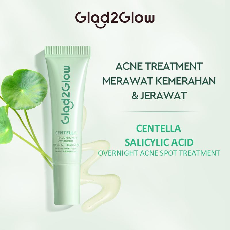 Glad2Glow Centella Salicylic Acid Overnight Acne Spot Treatment 5g | Totol Jerawat Salep Jerawat Acne Gel Anti Acne Cream 0