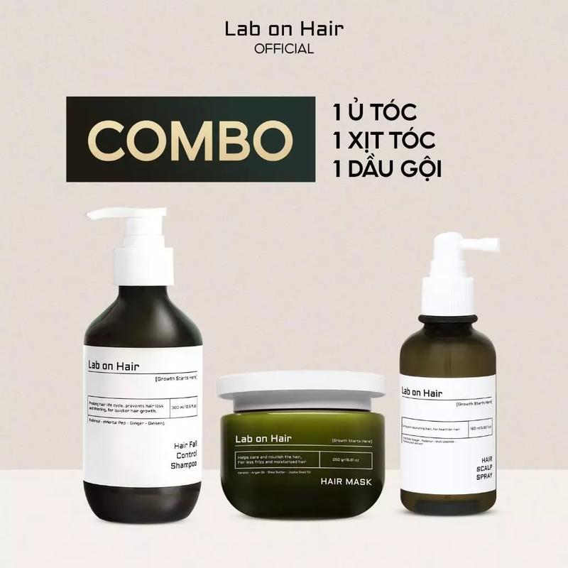 (Mua 2 tặng 1 - Chỉ trong livestream) Lab On Hair Combo chăm sóc tóc toàn diện: dầu gội đầu  + kem ủ tóc + xịt dưỡng tóc. Hỗ trợ cải thiện tình trạng gẫy rụng.