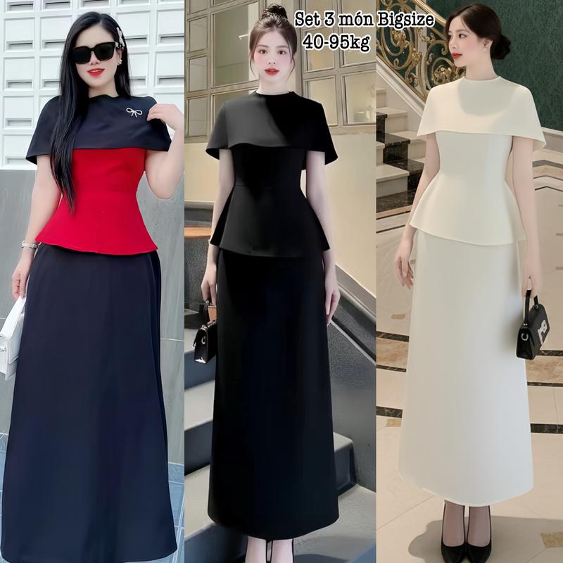  Set Dài Bigsize Sang Chảnh 3 Món Gồm Áo + Áo Choàng Mix Chân Váy Xòe Bigsize Vải Lụa Chéo Pháp Dễ Thương Cao Cấp Hot Trend Đi Dự Tiệc Đi Chơi Đều Xinh Đủ Size 40-95kg Dress Nữ Đủ Size S M L XL XXL- 2561 