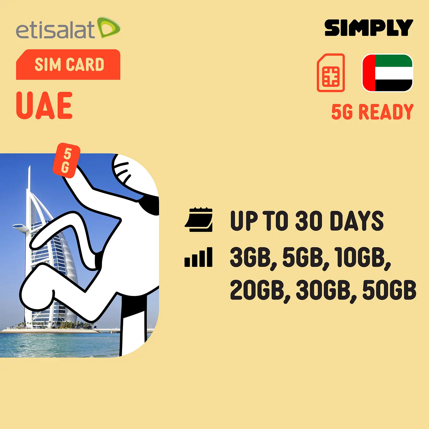 [UAE] 5-30 Days | 3GB/5GB/10GB/20GB(4GLTE) Data SIM Card | Plug and Play | No Registration Required
