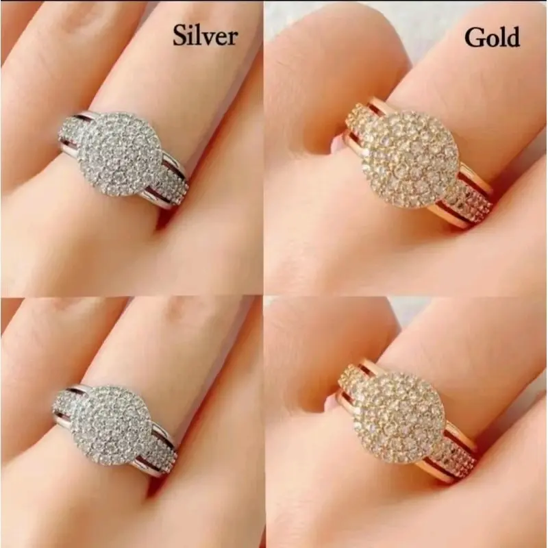 Cincin dubai wanita permata bulat besar elegant lapis emas