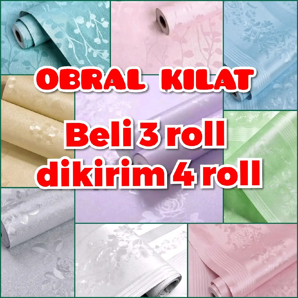 PROMO BELI 3 ROLL DIKIRIM 4 ROLL Wallpaper Dinding Polos Bertekstur Bunga Putih Ungu Hijau Pink Abu Krem Biru Istimewah Elegant Kekinian Sudah Ada Lemnya Tinggal Tempel Mudah Di di pasang
