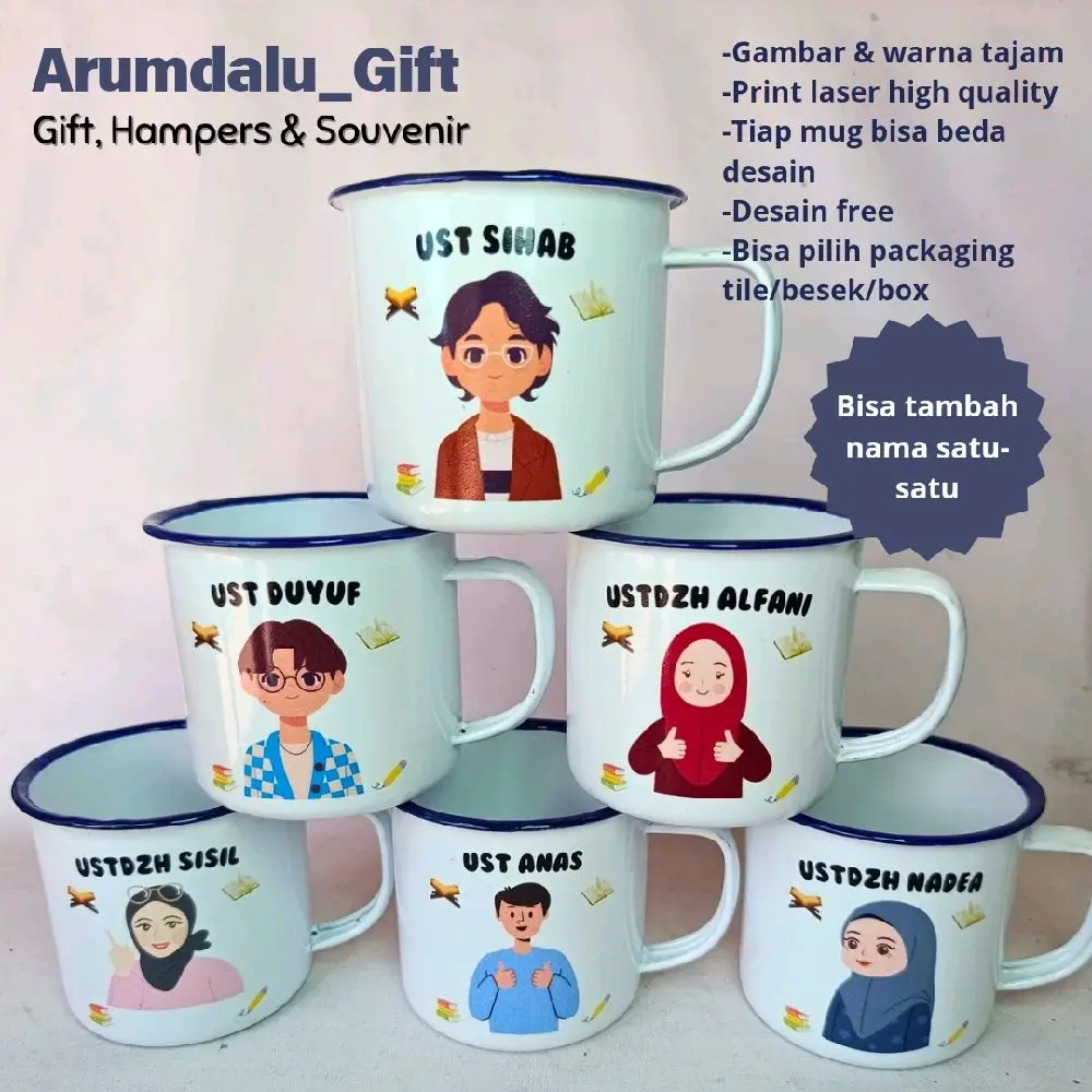 PO Custom Gelas Mug Enamel Bisa Custom Desain atau nama Hampers Kado Gift Souvenir Wisuda Guru Ulang Tahun Wedding Hari Guru