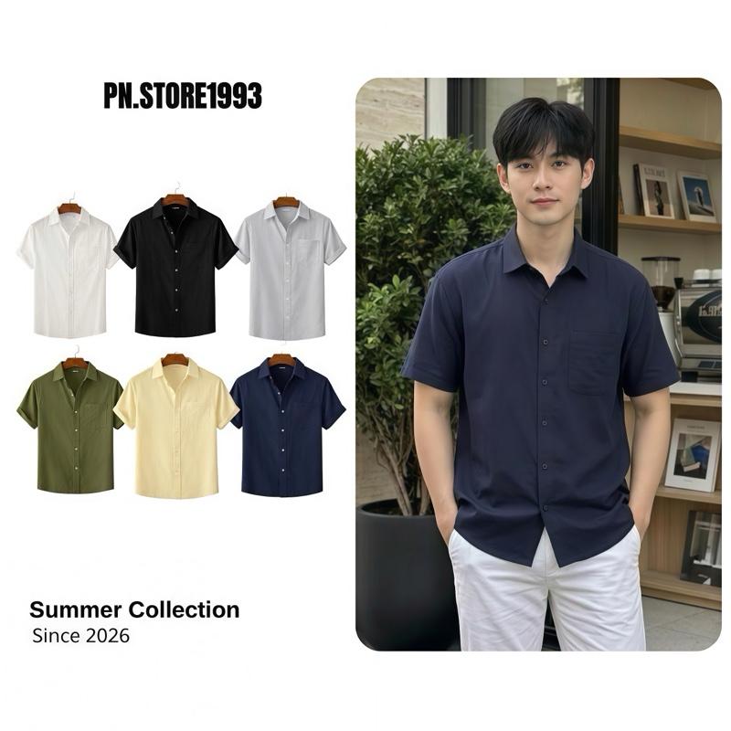 ￼Áo Sơ Mi Nam Linen PN.STORE 1993 Cộc Tay Đi Biển Cafe Cổ Bẻ Mềm Mại Thoáng Mát Phong Cách Hàn Quốc thời Trang