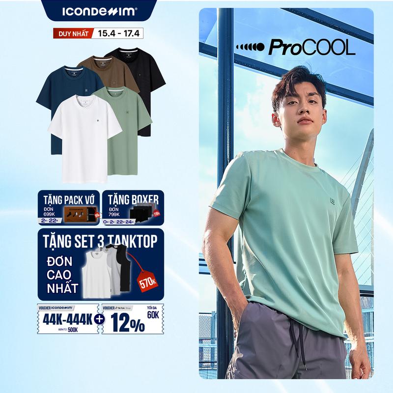 Áo thun nam PROCOOL ICONDENIM form slim-fit, công nghệ hạt làm mát thoáng khí, co giãn 4 chiều, vải mịn ít nhăn ATID0377