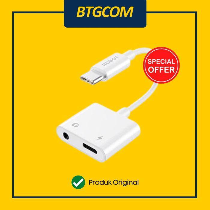 Gambar ADAPTER ROBOT RUC02 USB-C TO USB-C/AUDIO 3.5MM WHITE CONVERTER AUDIO 2IN1 TYPE C TO TYPE C + 3.5MM ADAPTER 2.4A dari btgcom Kota Denpasar Tokopedia