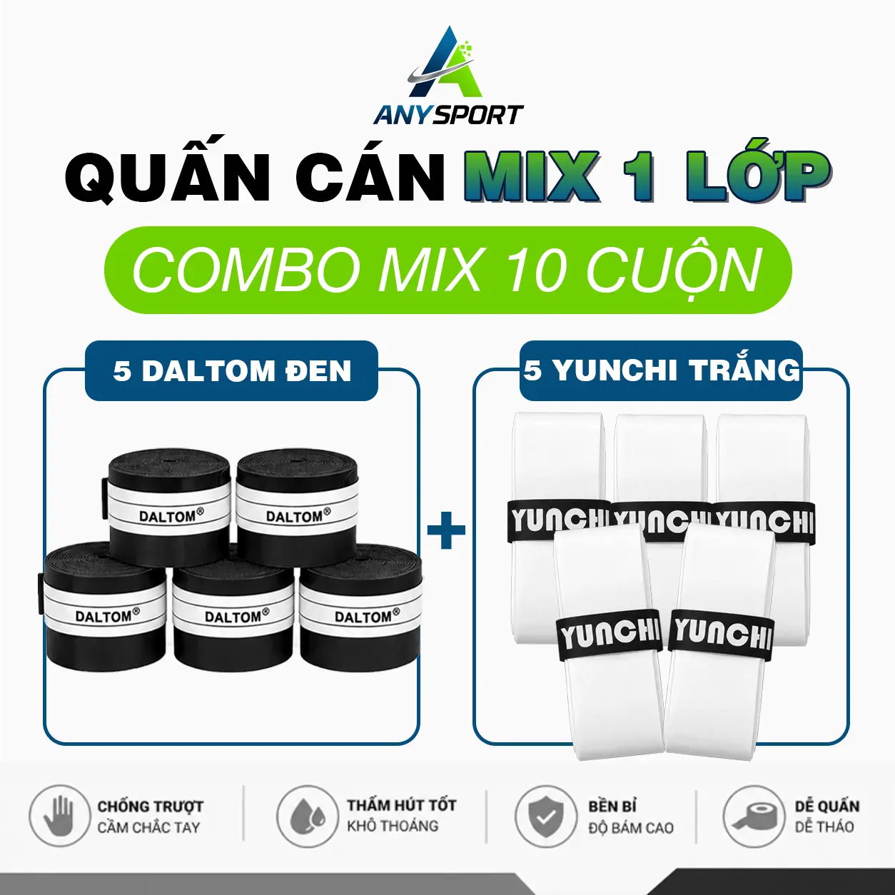 COMBO 5 DALTOM ĐEN - 5 YUNCHI TRẮNG
