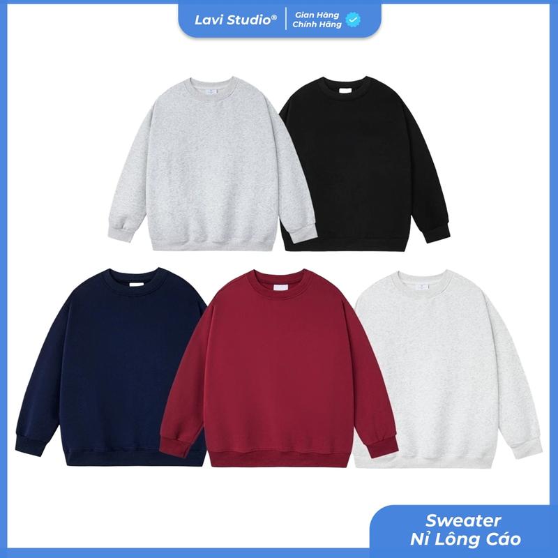 Áo nỉ Sweater Nỉ Lông Cáo nam nữ Unisex Lavi Studio dài tay trơn form rộng