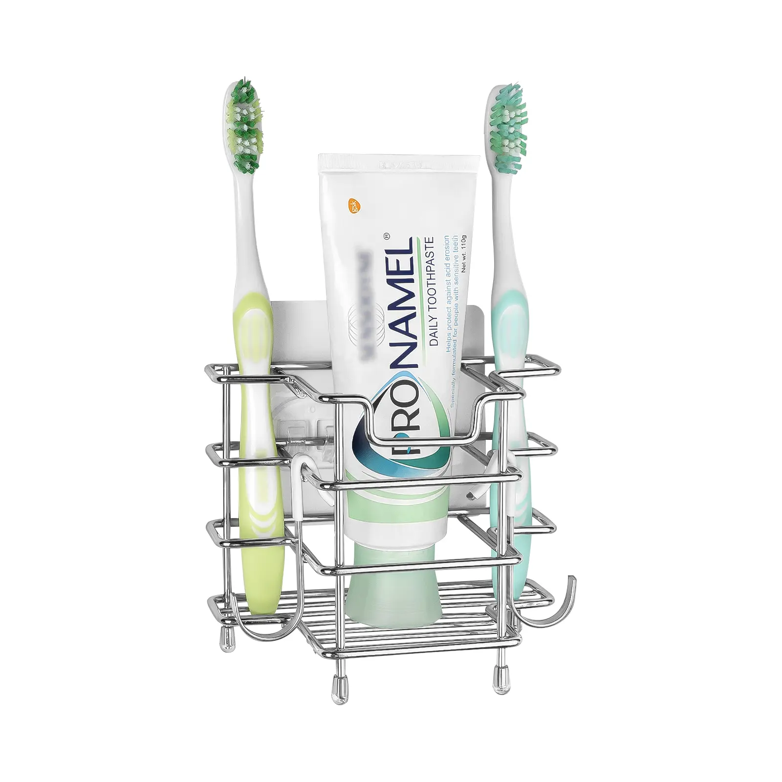 Wall Mount Toothbrush Holder for Shower, Stainless Steel Tooth Brush Stand, Self Adhesive Wallmount/Countertop 3 Slots Organizer Compatible with Colgate Extra Clean, Oral-B CrossAction