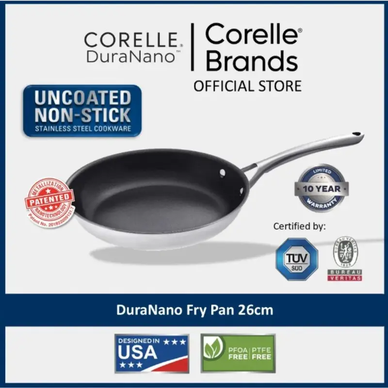 CORELLE DuraNano 28cm Wok Pan with Lid - Uncoated Non-Stick