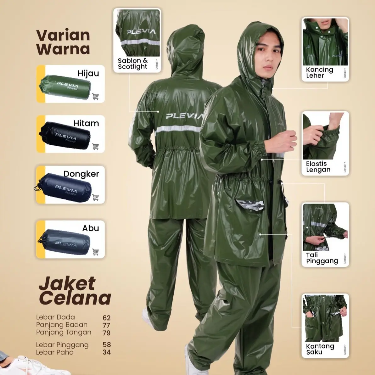 Jas Hujan Setelan Parka Remaja Dewasa Jas Hujan Plevia Type Infinity 755 Bahan Anti Rembes