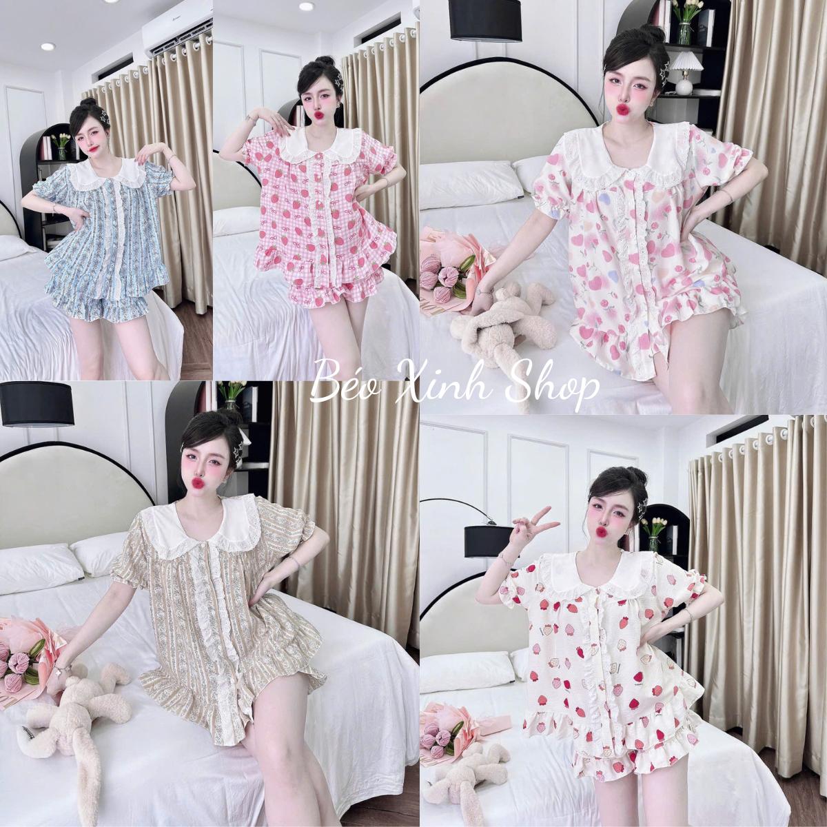 Đồ Bộ - Đồ Ngủ Đùi Pijama Bigsize 50-100kg Vải Đũi Xốp Mặc Đẹp Nữ Áo Ngủ Women Quần Ngủ - A.5009