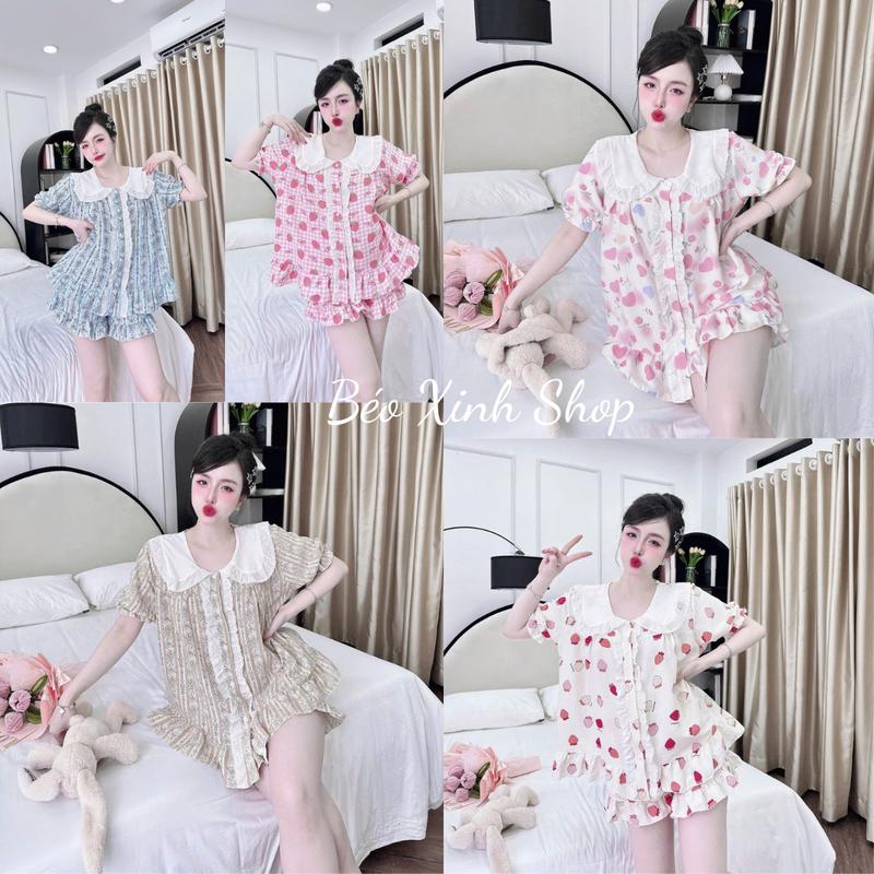 Đồ Bộ - Đồ Ngủ Đùi Pijama Bigsize 50-100kg Vải Đũi Xốp Mặc Đẹp Nữ Áo Ngủ Women Quần Ngủ - A.5009