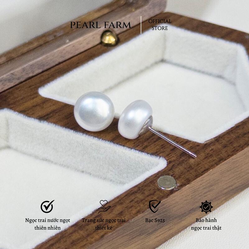 Bông Tai Nụ Ngọc Trai Thật MÀU TRẮNG Dáng Bánh Bao 6-10mm Pearl Farm
