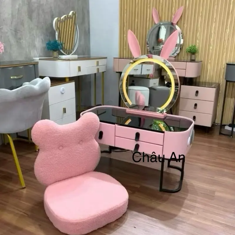 bàn trang điểm mini nhập khẩu bệt ghế thỏ , bàn  phấn  derco tích hợp  nhiều chức năng (sạc không dây ,loa Bluetooth …) 5