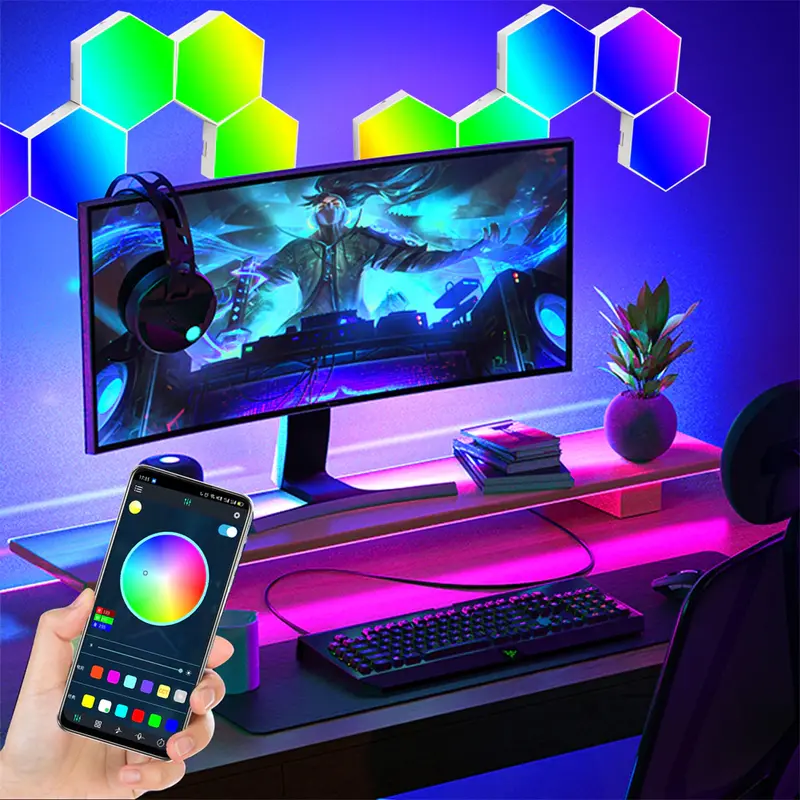 Yabstrip Lampu Hias Hexagonal Dinding LED RGB App Control 3 PCS - XY-0030A Akrilik Baterai 1