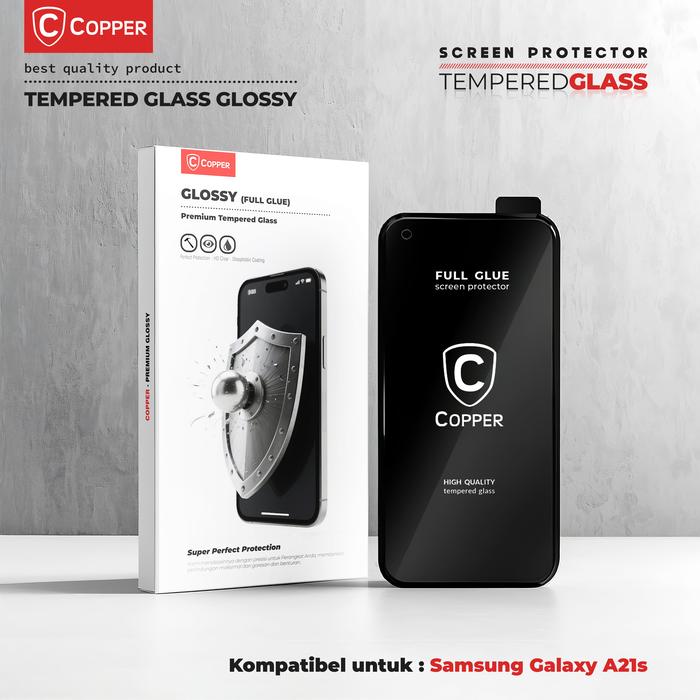 Gambar COPPER For Samsung A21s - Tempered Glass GLOSSY Full Glue | Anti Gores Kaca Premium dari Copper Surabaya Kota Surabaya Tokopedia