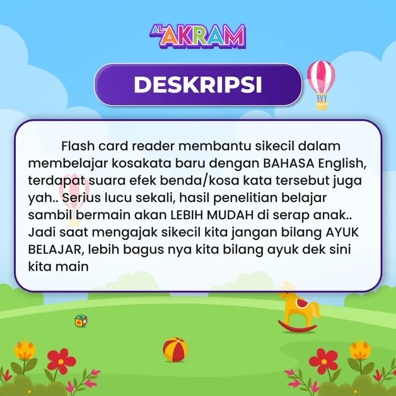 Flash Card Learning Reader / Bahasa Indonesia&English / Early Education Kartu Belajar Anak 1