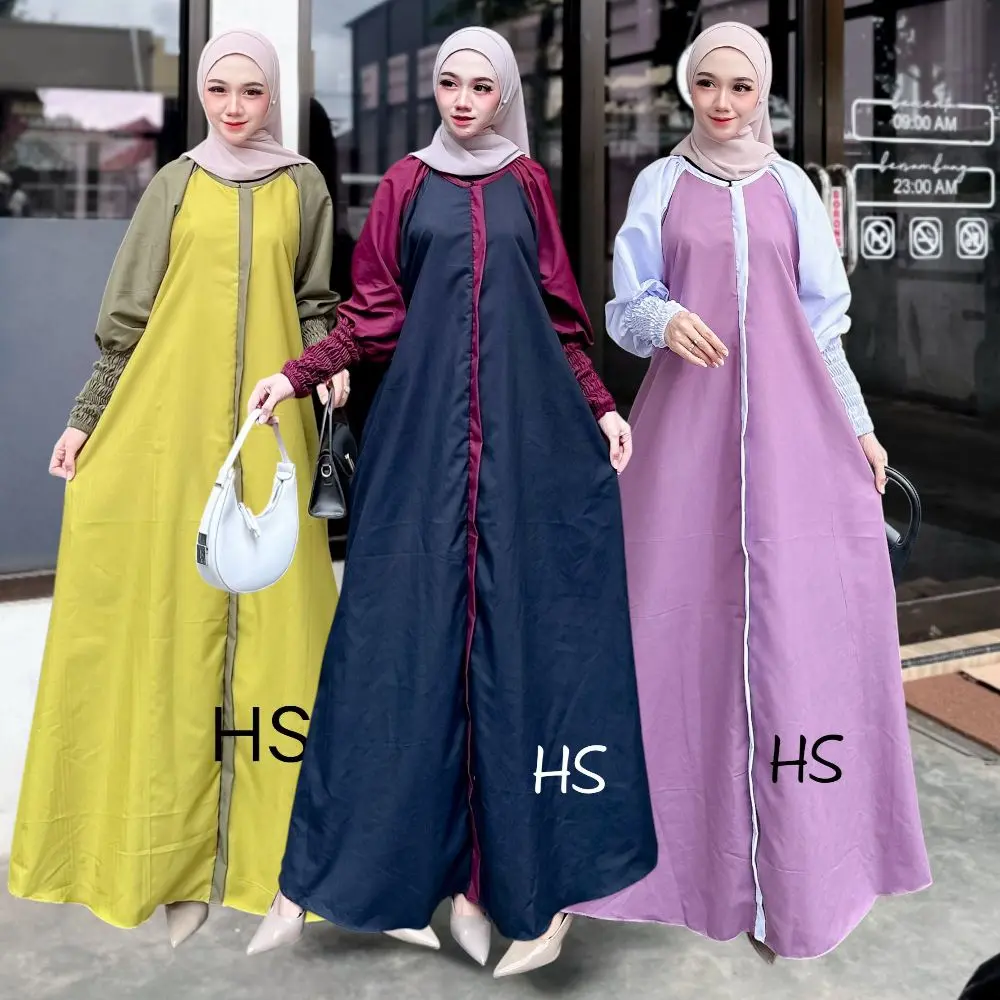 ABAYA KEKINIAN Variasi Dres Wanita Remaja  Katun GAMIS KOMBINASI Panjang ELEGAN Gamis Muslim Cantik Formal Nyaman Dewasa Simple