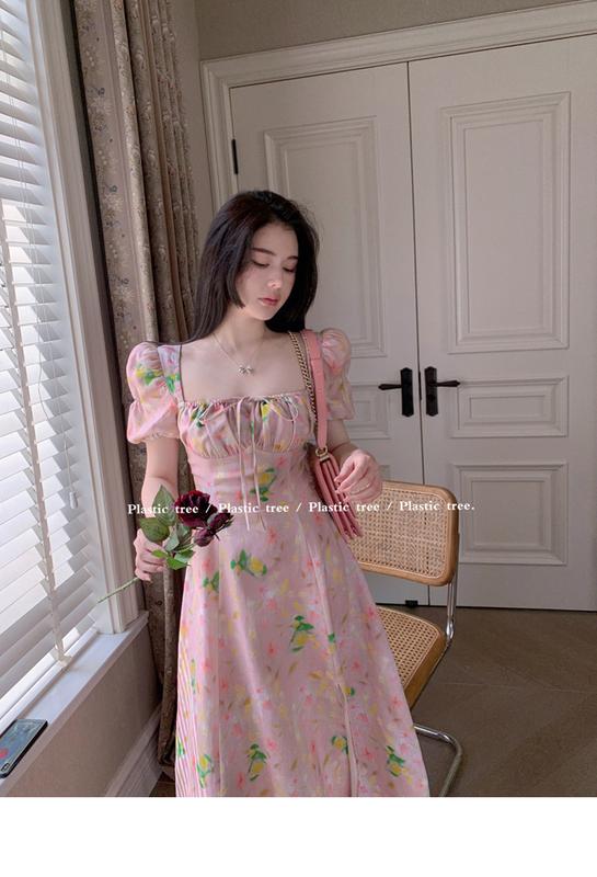 Product Introduction of phụ nữ ăn mặcĐầm Voan Pháp, In Hoa Mùa Hè, Cạp Cao Xẻ Tà, Hàng Mới Về Cho Nữ, Bó Sát Eo, Cổ Vuông, Tay bồng Hoa, Đầm Midi Dress Women 22