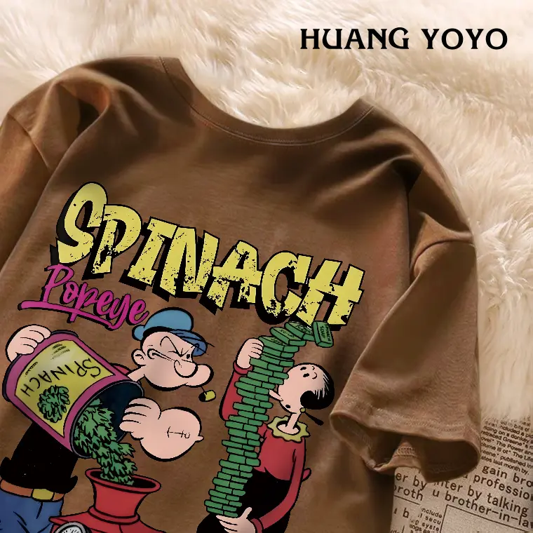 HUANG YOYO American classic cartoon trendy printed T-shirt Fashion simple cotton high quality original tops for women 0114