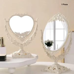 Espejo de maquillaje de estilo vintage para escritorio, 1 unidad, espejo de maquillaje con base giratoria, espejo decorativo para el hogar para dormitorio, sala de estar, tocador, mesa de maquillaje