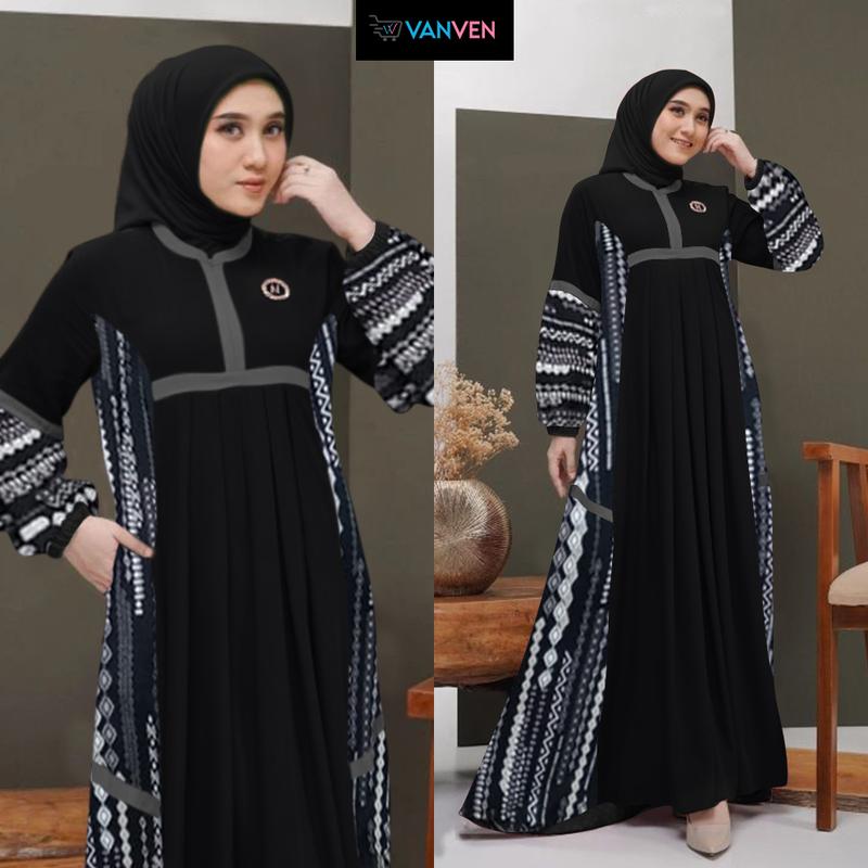 VANVEN - Kaila Dress Gamis 2025 Model Baru Elegan Simple Baju Gamis Lebaran 2025 Idul Fitri Remaja Aesthetic Airflow Crinkle 4