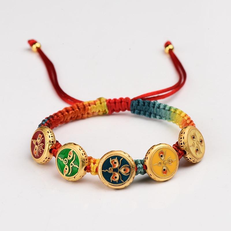 Colorful Braided Rope Tibetan Woven Five Gods of Wealth Carrying Strap Handmade Woven Cotton Thread Bracelet Men's and Women's Ornament 4