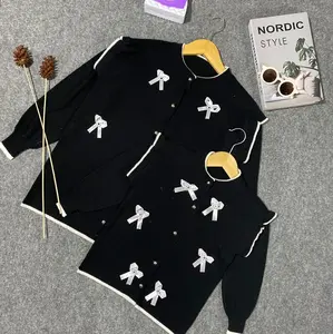 Atasan Rajut Pita Couple Anak dan Ibu - Cardigan Poppy Sweater Baju - Wanita Pasangan Dewasa Setelan Panjang