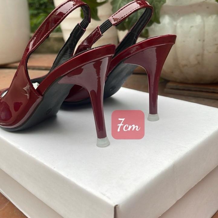 Giày cao gót chất da bóng hoạ tiết chữ ký lên dáng tôn da 7-9cm 5