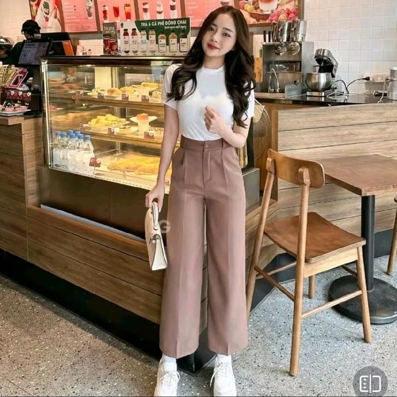    DÀNH CHO NẤM LÙN 1M5  Quần tây nữ quần suông ống rộng chất vải mềm mịn 