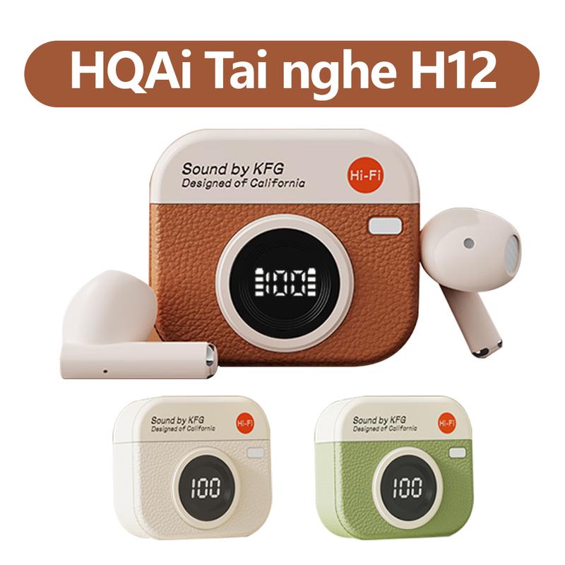 HQAi H12 - Tai nghe Bluetooth không dây tích hợp MIC, chống nước, dùng cho iPhone và Android, cảm ứng chạm, chống ồn, âm thanh stereo Hi-Fi 3quà tặng (dây buộc miễn phí+tay áo trò chơi+nhãn dán)
