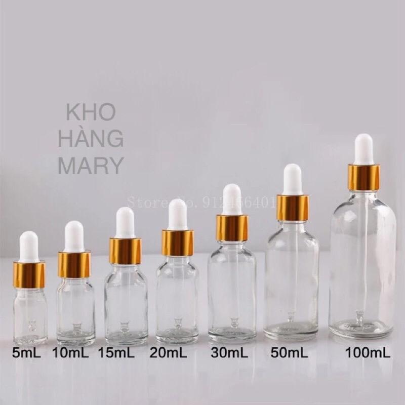 lọ THUỶ TINH TRONG SUỐT 100ml 50ml 30ml - chai Nâu bóp giọt thuỷ tinh 20ml 10ml…