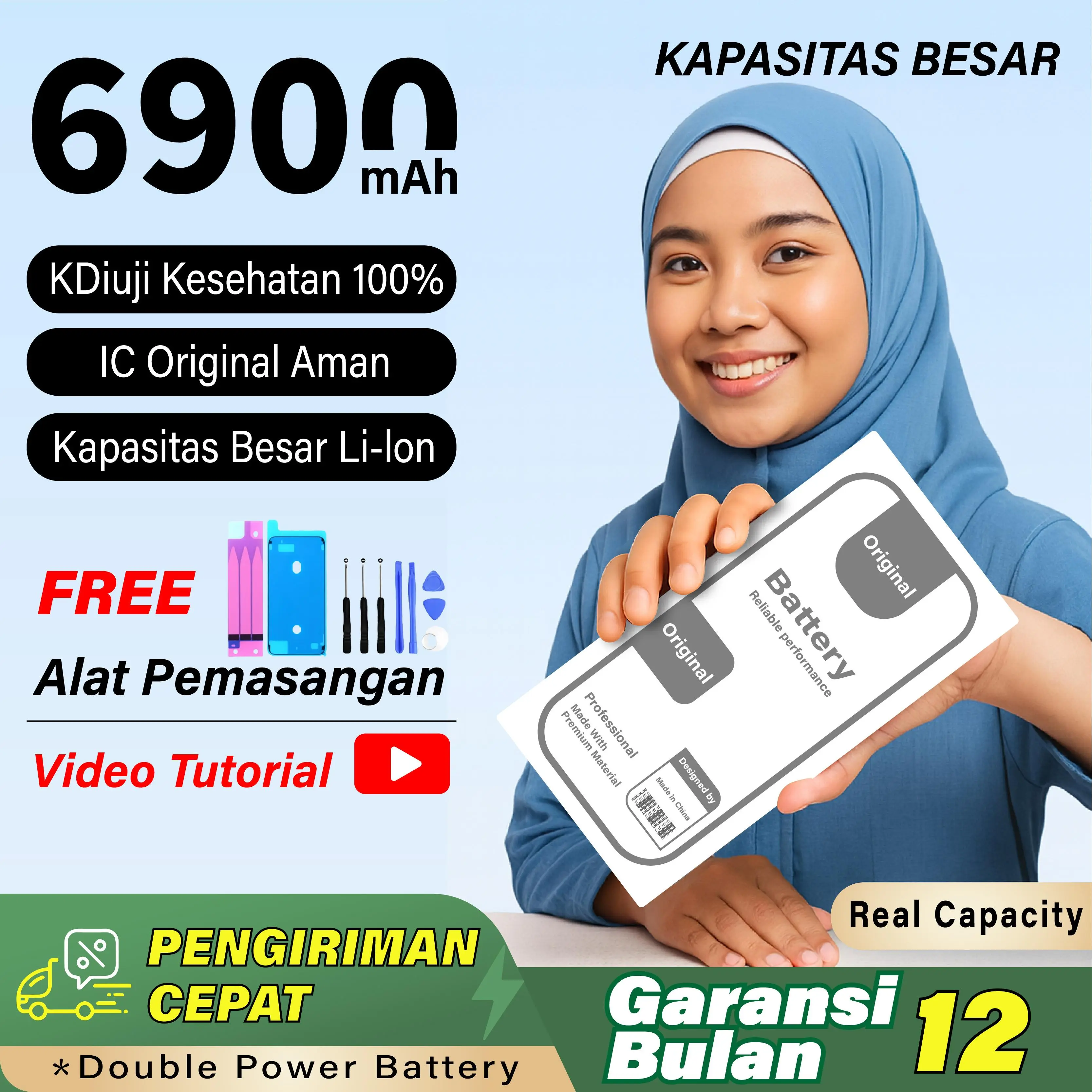 【COD】 Baterai Kapasitas Besar 6900mAh Phone 5-15 Mini Pro Garansi 12 Bulan Alat Pemasangan Gratis & Video Tutorial x xs xsmax 11 12 13 8 7 6 5 Pro Max Plus Mini 14 15 6s 5s