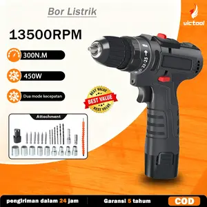 Victool Bor Listrik Cordless 2 Speed Baterai Tahan Lama Impact Drill & Electric Drill Multifungsi Cocok untuk Tukang & DIY Electric Drills dengan Fitur Dual Speed