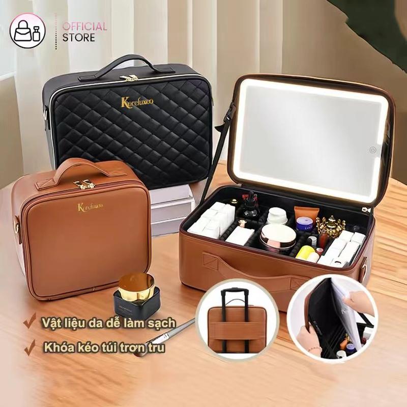  Cốp đựng mỹ phẩm có gương PU cốp makeup cá nhân dung tích lớn dành cho công tác và du lịch Bao đựng đồ hóa trang với gương và đèn LED 