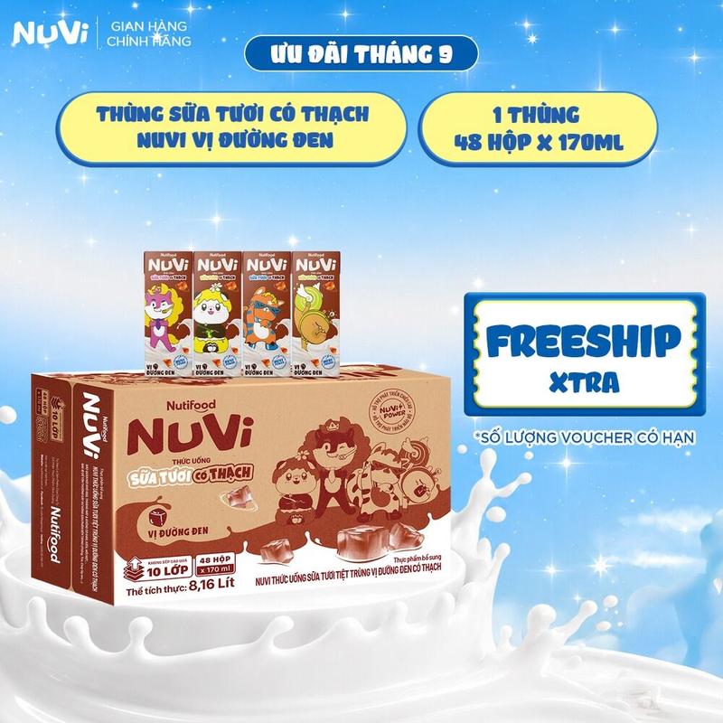 Thùng 48 Hộp Thức Uống Sữa Tươi Có Thạch NuVi Vị Đường Đen 170ml